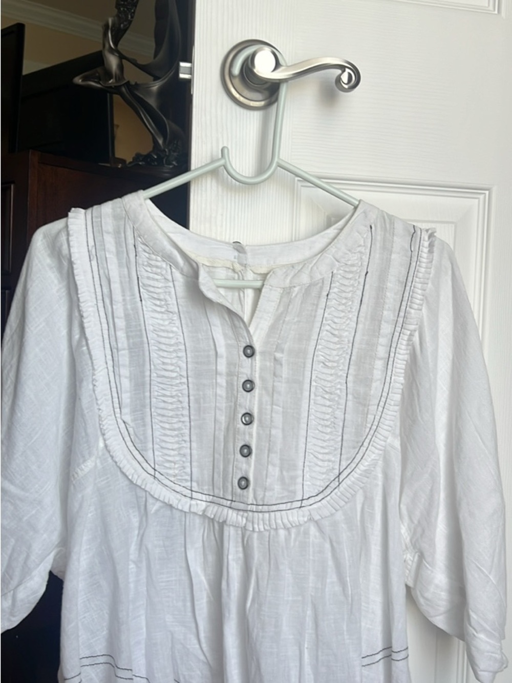 We The Free White Pintuck Button-Front Peasant Blouse